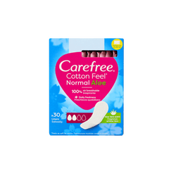 Carefree Cotton Feel Panty Liners With Aloe Vera, Single 30's