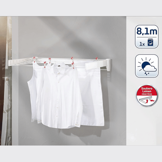 Leifheit 83100 Telegant 81 Wall Mount Retractable Plastic Clothes Drying Rack
