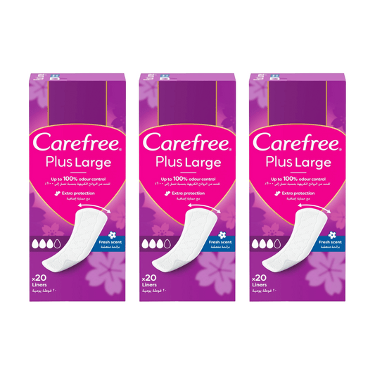 Carefree Plus Large Panty Liners With Fresh Scent 20s, Pack of 2+1 Free
