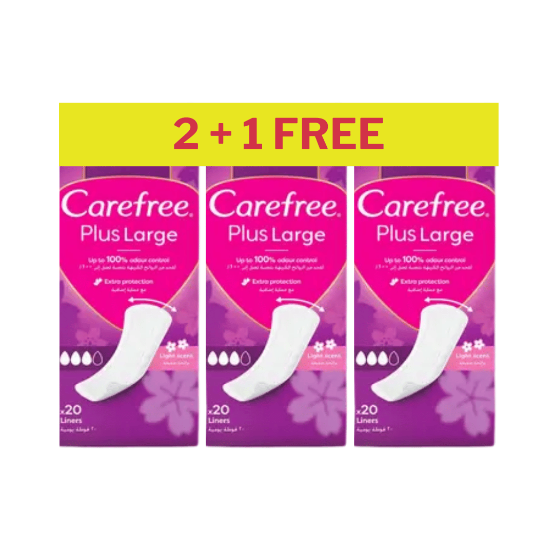 Carefree Plus Large Panty Liners Unscented 20's, Pack of 2+1 Free