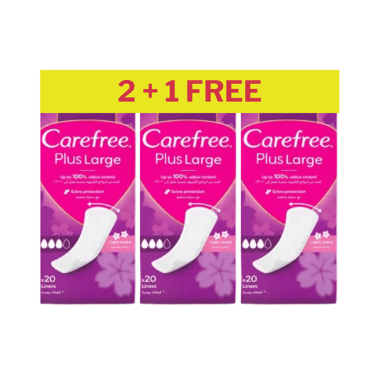 Carefree Plus Large Panty Liners Unscented 20's, Pack of 2+1 Free