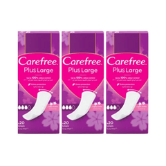 Carefree Plus Large Panty Liners Unscented 20's, Pack of 2+1 Free