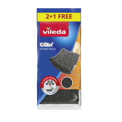 Vileda Glitzi Power Inox Metallic scouring pad, Pack of 2 + 1 Free