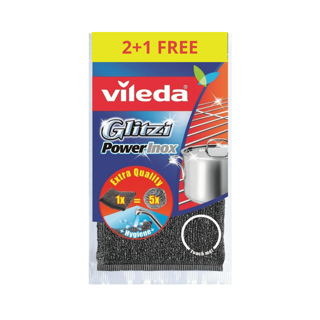 Vileda Glitzi Power Inox Metallic scouring pad, Pack of 2 + 1 Free