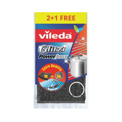 Vileda Glitzi Power Inox Metallic scouring pad, Pack of 2 + 1 Free