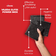 Vileda Glitzi Power Inox Metallic scouring pad, Pack of 2 + 1 Free