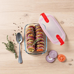 Pyrex Cook & Heat Glass Rectangular Dish With Lid, 1.1L,  215PH00