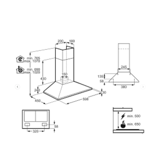 Electrolux 60cm  Chimney Hood Stainless Steel LFC316X Silver