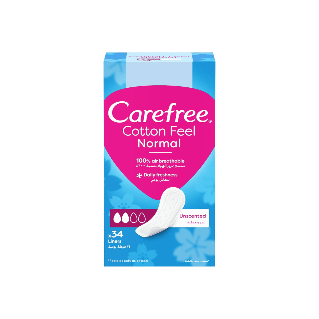 Carefree Daily Cotton Panty Liners Unscented Normal, 34's
