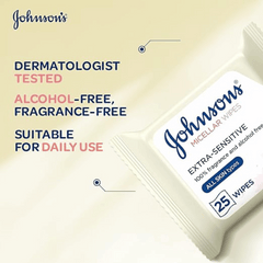 J&J Facial Wipes Micellar Extra Sensitive White, 25s