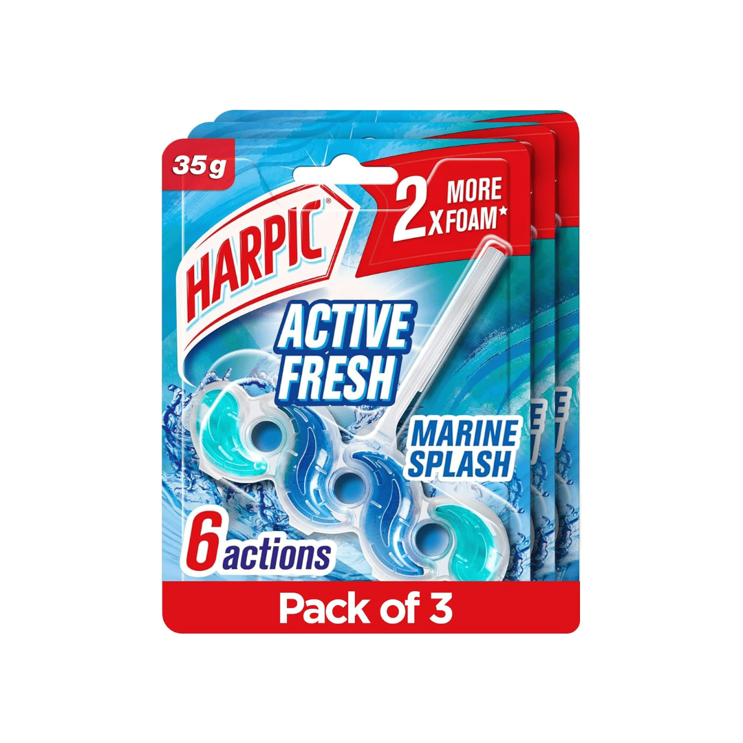 Harpic Toilet Cleaner Block Marine Splash, Pack of 2 + 1 FREE
