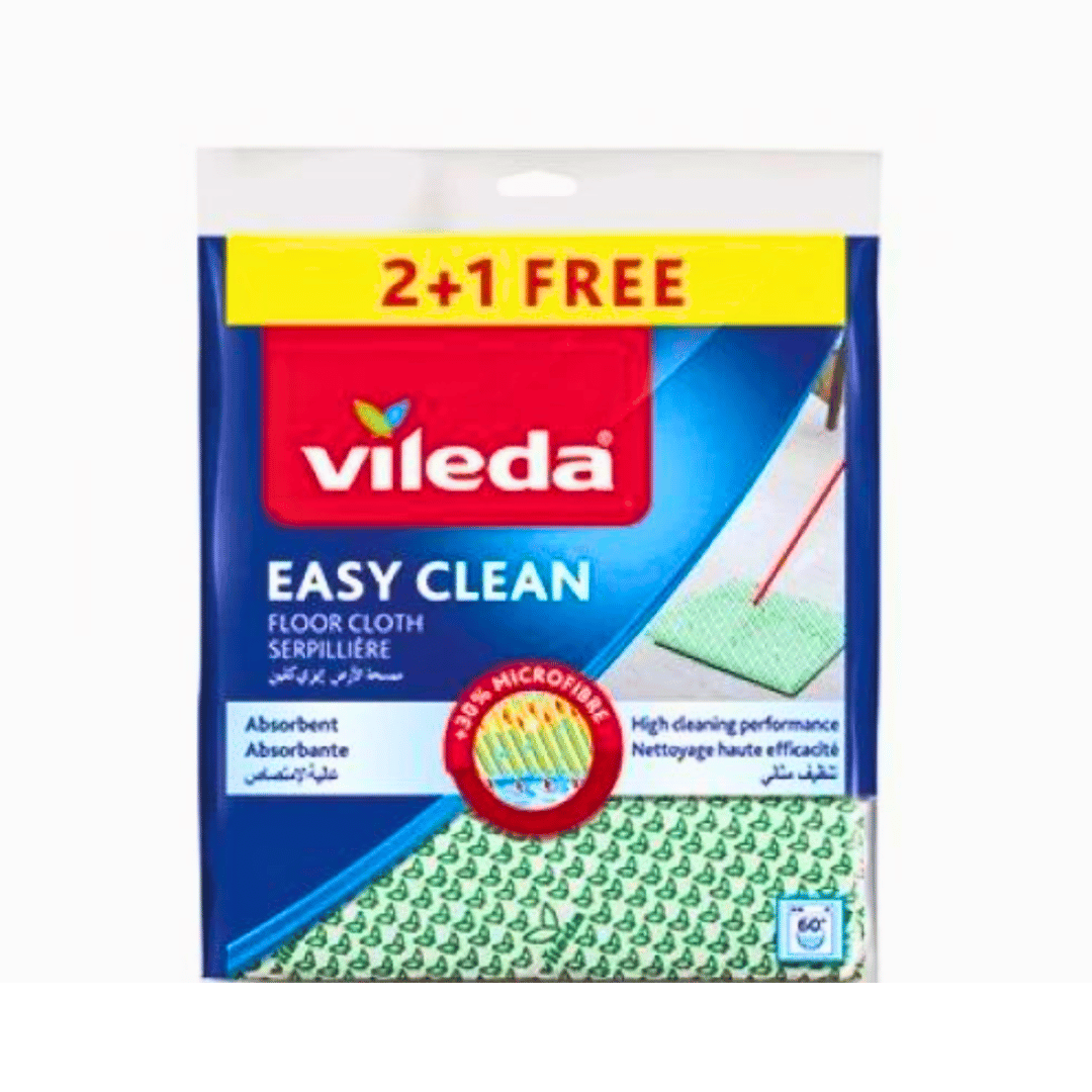 Vileda Floor Cloth Easy Clean Green +30% Microfiber, Pack of 2 +1 Free