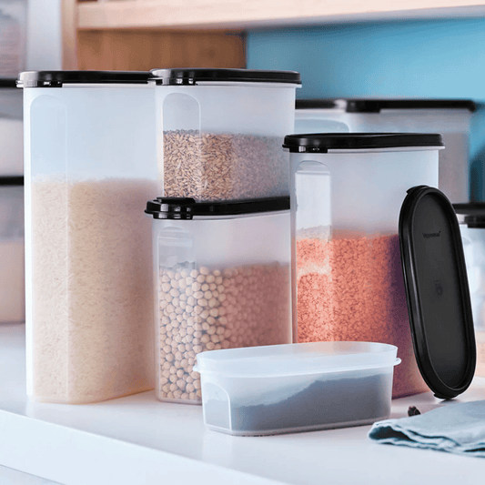 Tupperware Modular Mates Set of 7, S.S.- Oval & Square, Get It All - Jet Black