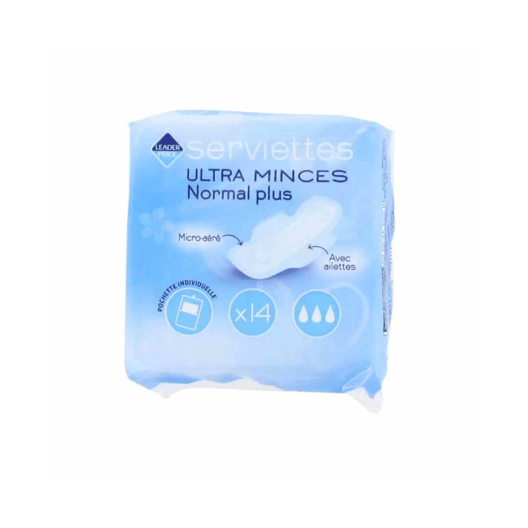 Leader Price Serviettes Hygiéniques Ultra Mince Normale Aile x14