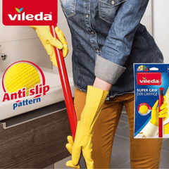 Vileda Super Grip, Durable Cleaning Gloves, Ideal all household tasks, Anti-slip pattern, Optimum handling and strong grip, Cotton lining, Size M Medium, 1 pair