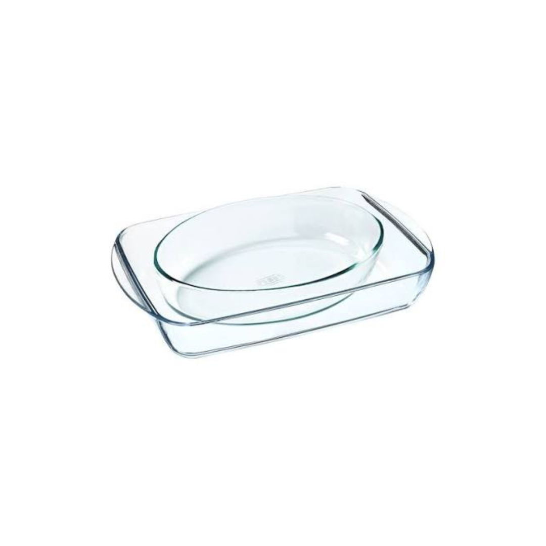 PYREX 913S605 Set of 2 Rectangular Roaster 234B + Oval Roaster 345B