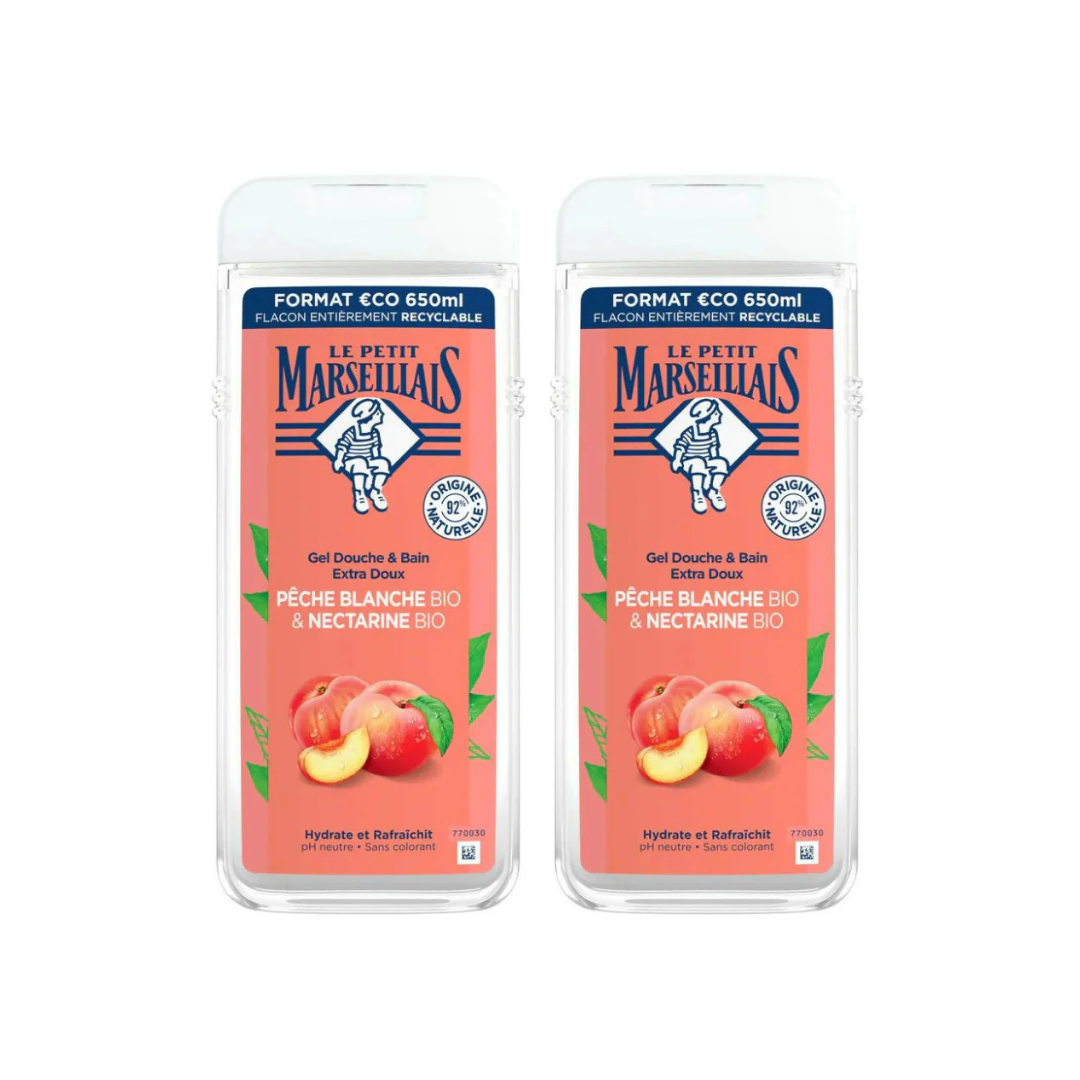 Le Petit Marseillais Shower Gel Peach Nectarine Bio 650ml, 2 @ 20% OFF