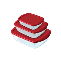 Pyrex Cook & Store Rectangular with Lid, Set of 3 Red, PY 913S660