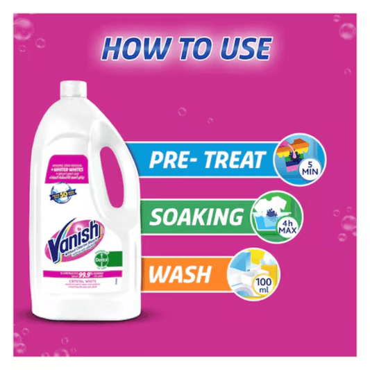 Vanish Liquid Crystal White Laundry Stain Remover 1.8L + Pink 500ml Free