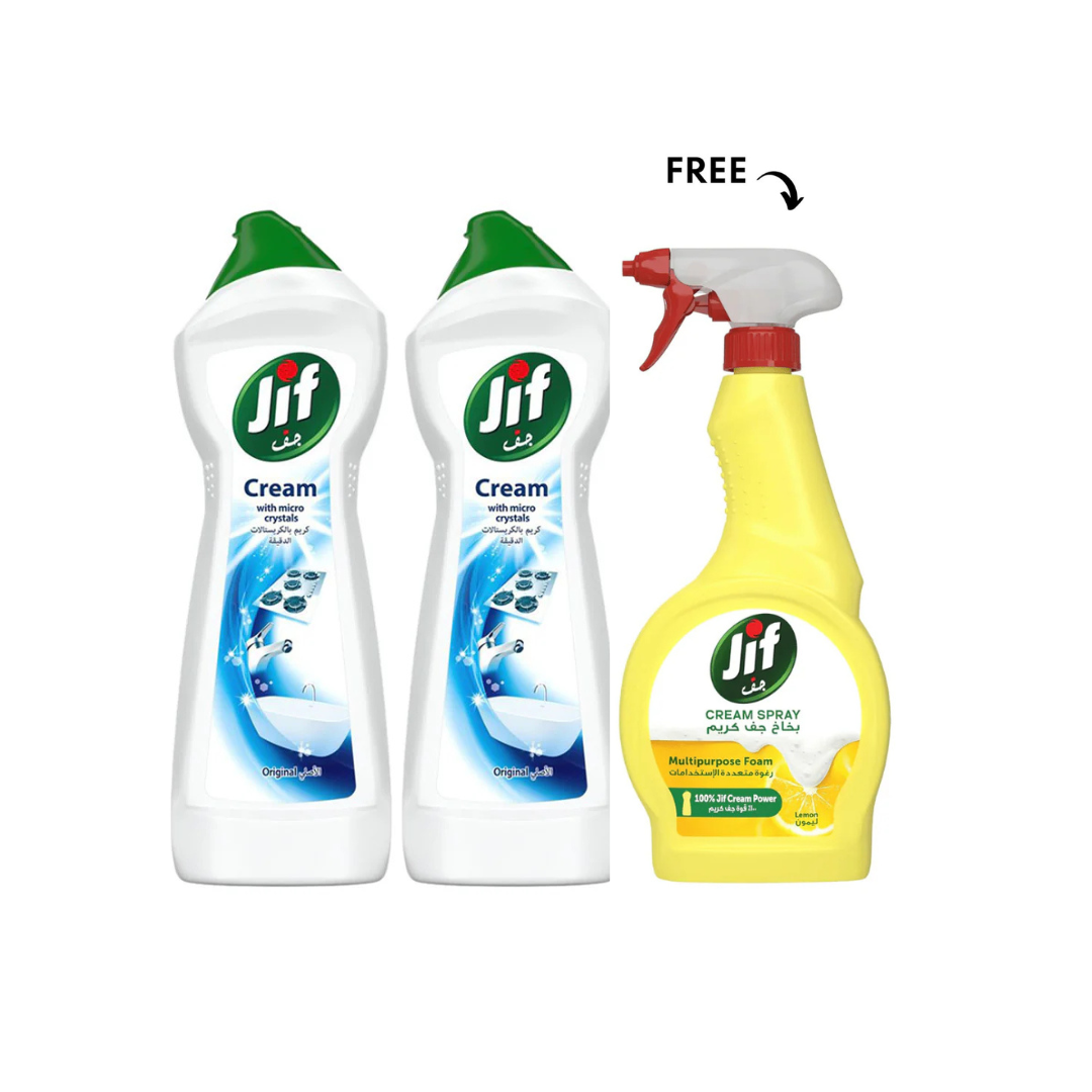 Jif Cream Regular 2X750ml + Spray Lemon 500ml Free