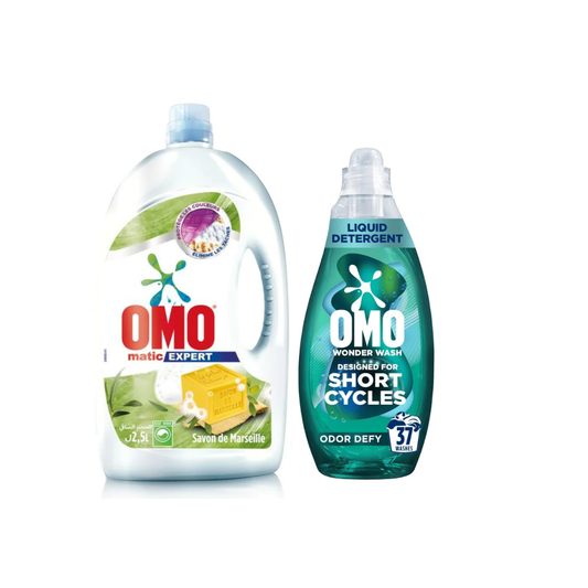 Omo Laundry Matic Savon De Marseille 2.5L + Omo Wonder Wash Odor 1.48L, @ 20% OFF