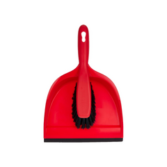 Vileda Dustpan and Brush Standard Set, Grooved Edge, Rubber Lip, Red, 33 x 23 x 8 cm