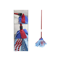 Vileda 3action Supermocio Floor Mop with a Stick, Versatile, Red Spot Eraser, Blue Microfibre, 3d Red Spots, 14 X 7 X 157 Cm