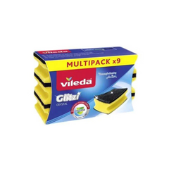 Vileda Glitzi Crystal, High Foam sponge, back abrasive side scourer, nail-saver, 9 Pc