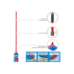 Vileda 3action Supermocio Floor Mop with a Stick, Versatile, Red Spot Eraser, Blue Microfibre, 3d Red Spots, 14 X 7 X 157 Cm
