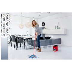 Vileda 3action Supermocio Floor Mop with a Stick, Versatile, Red Spot Eraser, Blue Microfibre, 3d Red Spots, 14 X 7 X 157 Cm