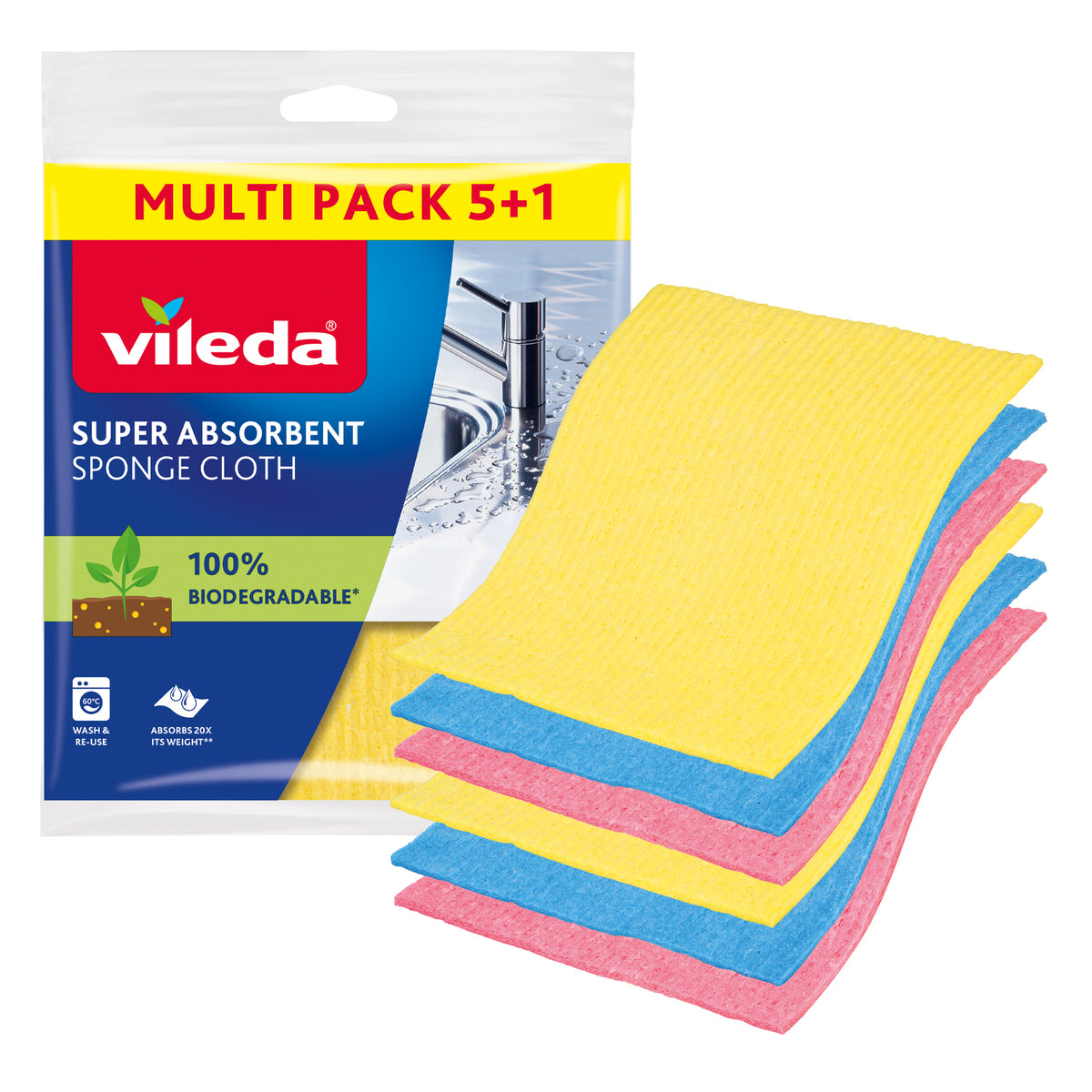 Vileda Sponge Cloth, Pack of 5 + 1 Free